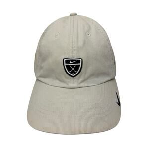 Nike Golf Hat Cap Beige Black Strapback Adjustable Embroidered Distressed